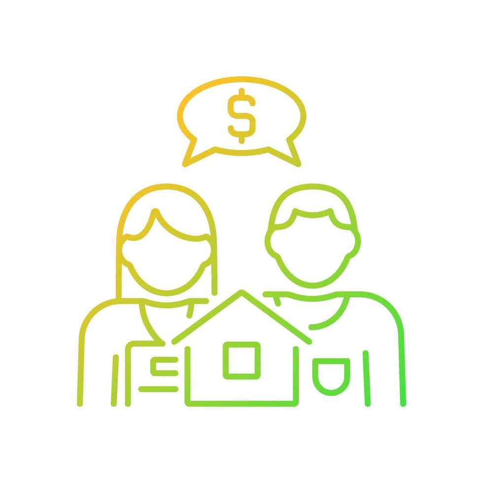 Price negotiation gradient linear vector icon. Receiving discount. Seller and buyer bargain. Real estate. Property sale. Thin line color symbol. Modern style pictogram. Vector isolated outline drawing