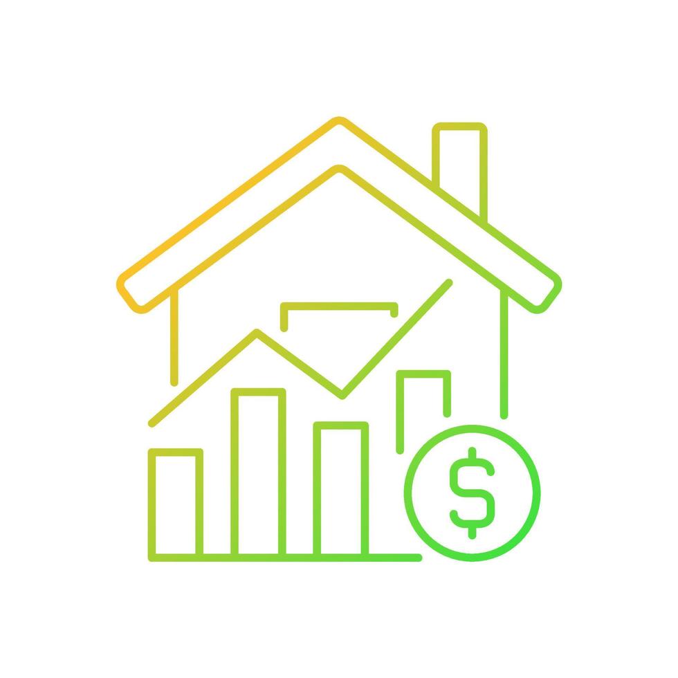 icono de vector lineal de gradiente de precios de mercado de la casa. aumento del precio de la propiedad inmobiliaria. compra de bienes raices. venta de propiedad símbolo de color de línea delgada. pictograma de estilo moderno. dibujo de contorno aislado vectorial