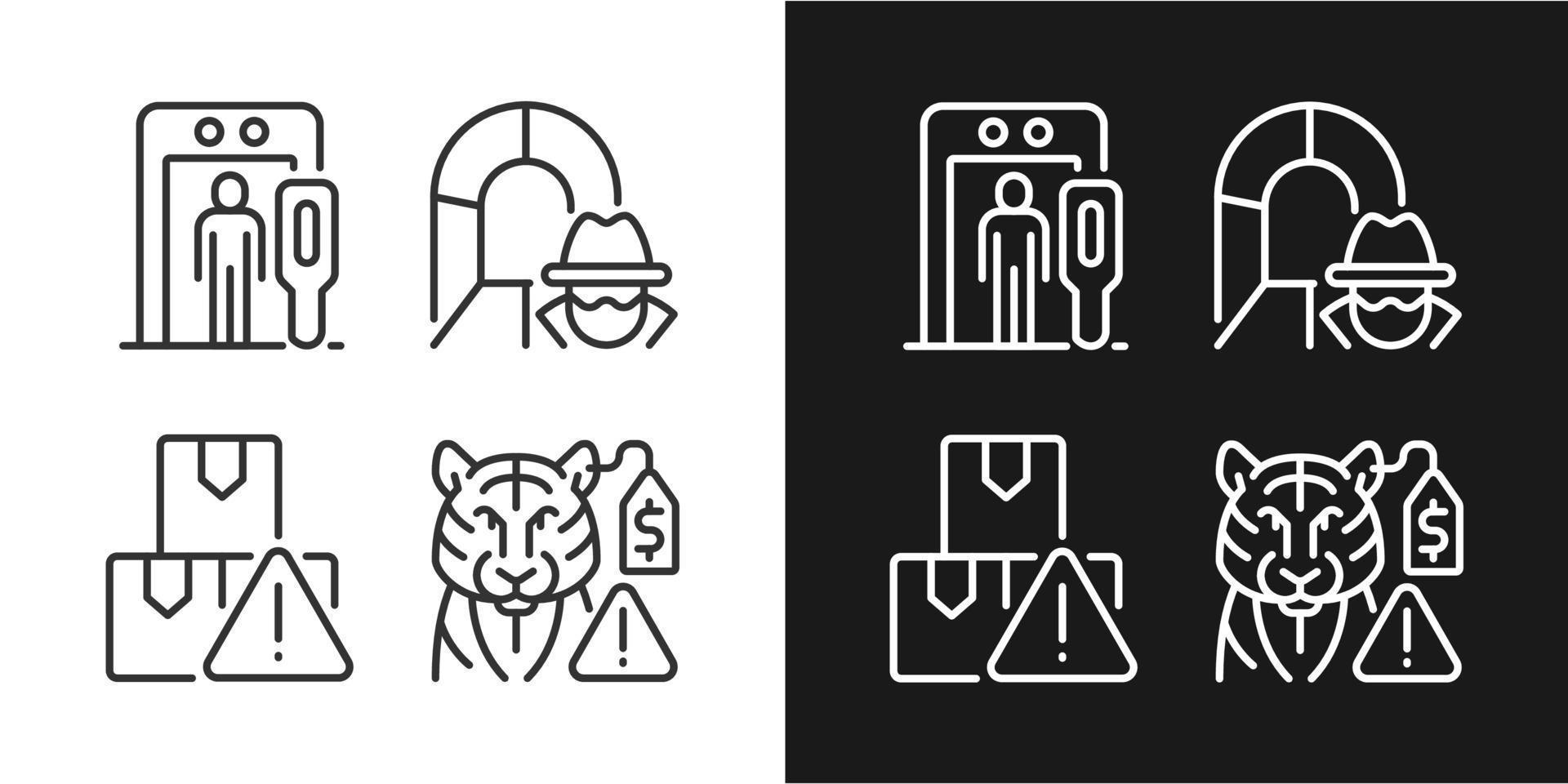 Smugglers activities prevention linear icons set for dark and light mode. Smuggling tunnel. Customizable thin line symbols. Isolated vector outline illustrations. Editable stroke. Pixel perfect