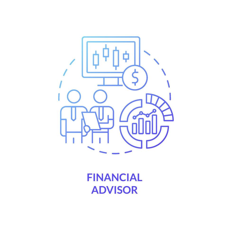 Financial advisor blue gradient concept icon. Banking and invstment. Business careers abstract idea thin line illustration. Isolated outline drawing. Roboto-Medium, Myriad Pro-Bold fonts used vector