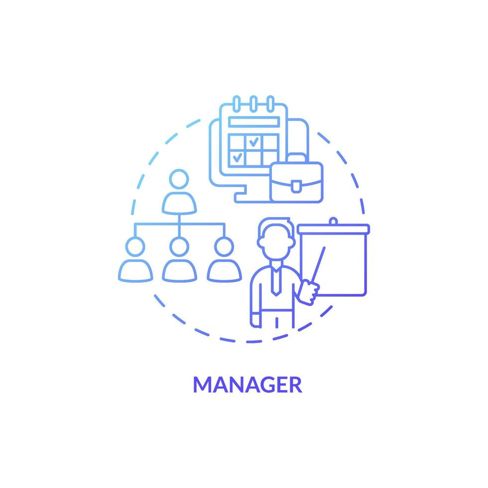 Manager blue gradient concept icon. Administration and control. Business career abstract idea thin line illustration. Isolated outline drawing. Roboto-Medium, Myriad Pro-Bold fonts used vector