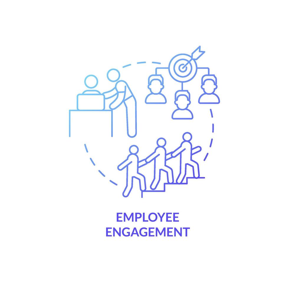 icono de concepto de gradiente azul de compromiso de los empleados. apreciar el compromiso de los trabajadores. hr idea abstracta ilustración de línea delgada. dibujo de contorno aislado. roboto-medium, innumerables fuentes pro-bold utilizadas vector