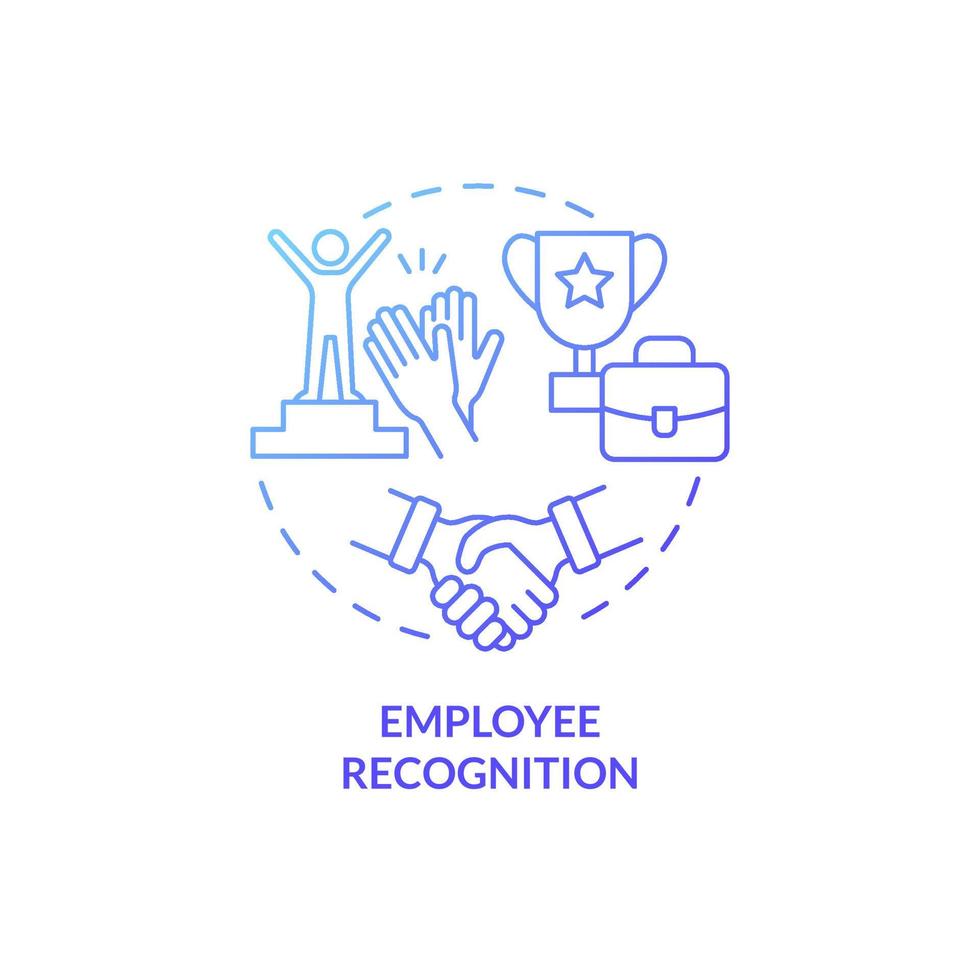 Employee recognition blue gradient concept icon. Workers contributions. HR abstract idea thin line illustration. Isolated outline drawing. Roboto-Medium, Myriad Pro-Bold fonts used vector