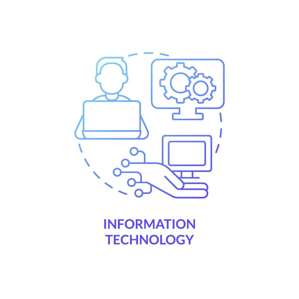 icono de concepto de gradiente azul de tecnología de la información. habilidades de gestión empresarial idea abstracta ilustración de línea delgada. dibujo de contorno aislado. roboto-medium, innumerables fuentes pro-bold utilizadas vector