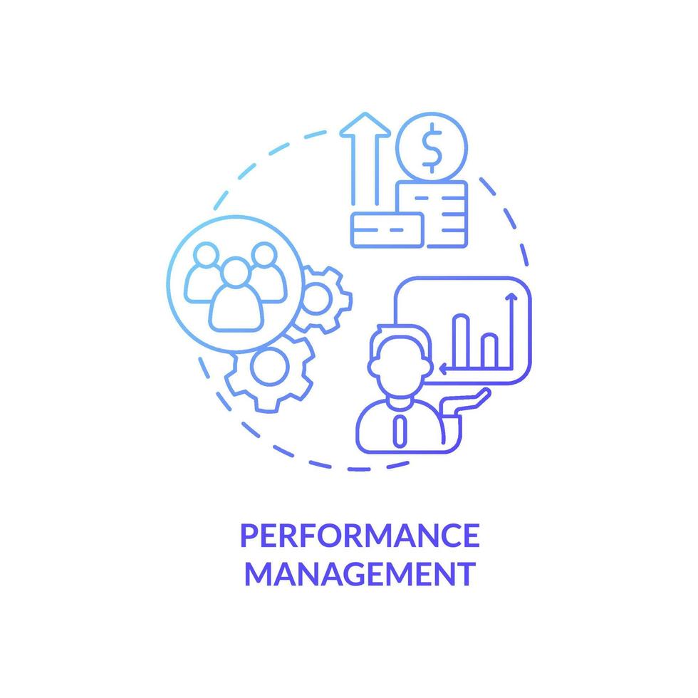 Performance management blue gradient concept icon. Key productivity indicator. HR abstract idea thin line illustration. Isolated outline drawing. Roboto-Medium, Myriad Pro-Bold fonts used vector