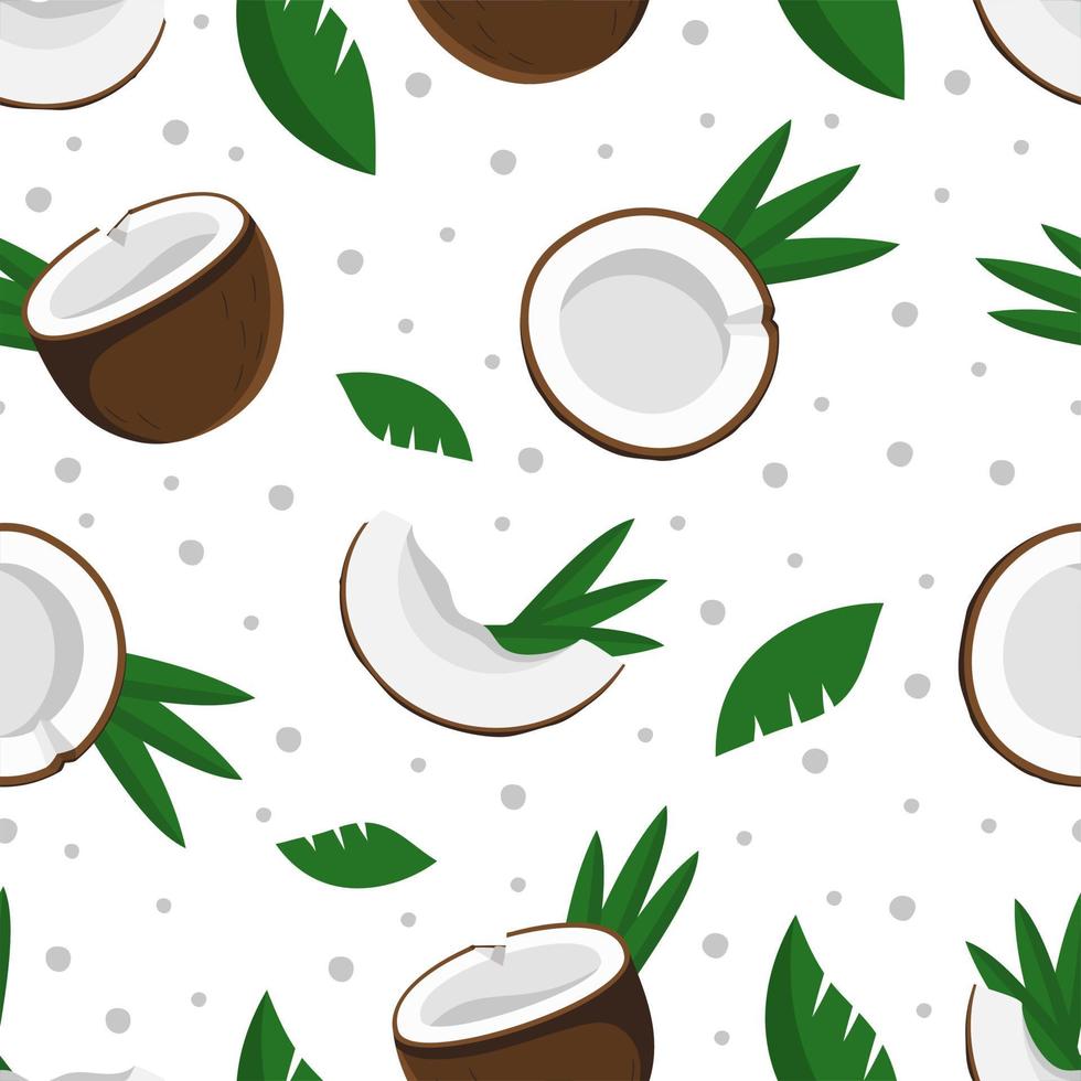 Seamless pattern coconut  with tropical green leaves Vector illustration isolated on white background