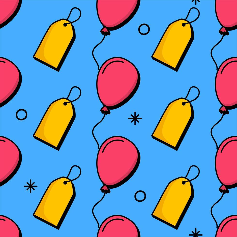 Retro style pattern tags and balloons on a blue background shopping concept Vector illustration