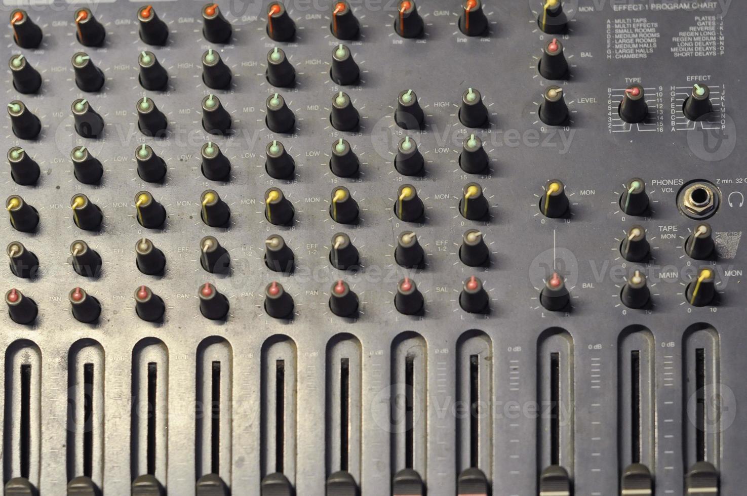 Detail of a soundboard mixer electronic device photo