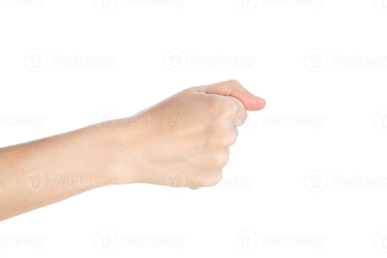 mano de mujer mostrar gesto de puño aislado en un fondo blanco foto