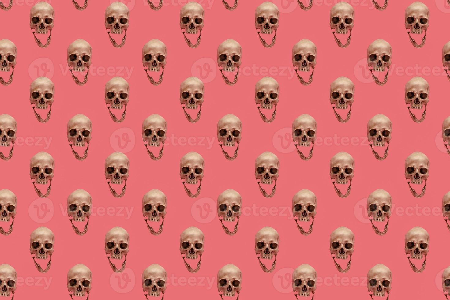 Skull with jaw on a pink seamless pattern. photo
