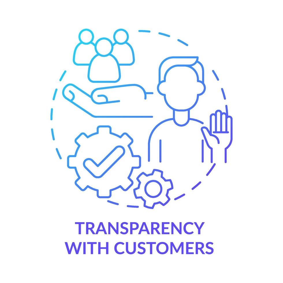 Transparency with customers blue gradient concept icon. Trustful company service abstract idea thin line illustration. Isolated outline drawing. Roboto-Medium, Myriad Pro-Bold fonts used vector