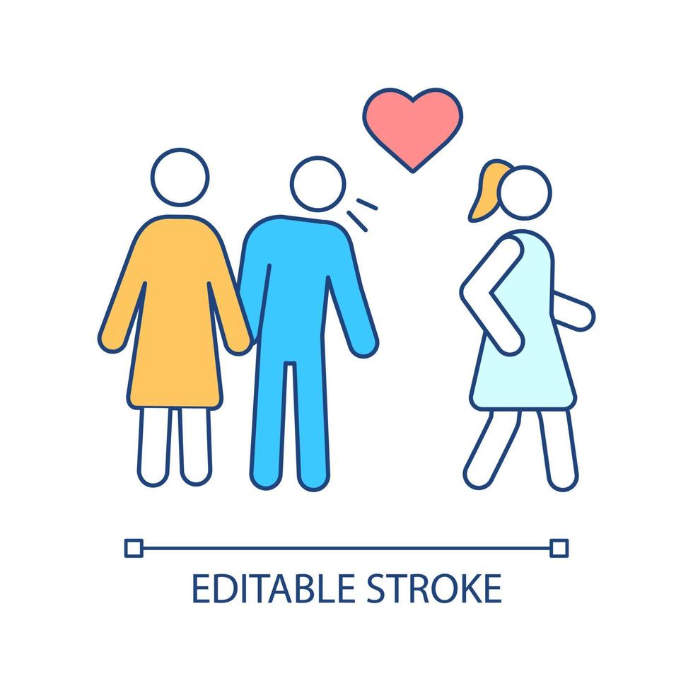 Cheating partner RGB color icon. Relationship infidelity issue. Reason of couple divorce. Isolated vector illustration. Simple filled line drawing. Editable stroke. Arial font used