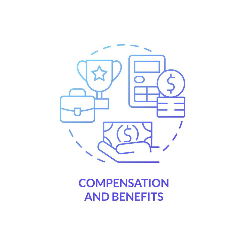 Compensation and benefits blue gradient concept icon. Salary and rewards. HR abstract idea thin line illustration. Isolated outline drawing. Roboto-Medium, Myriad Pro-Bold fonts used vector