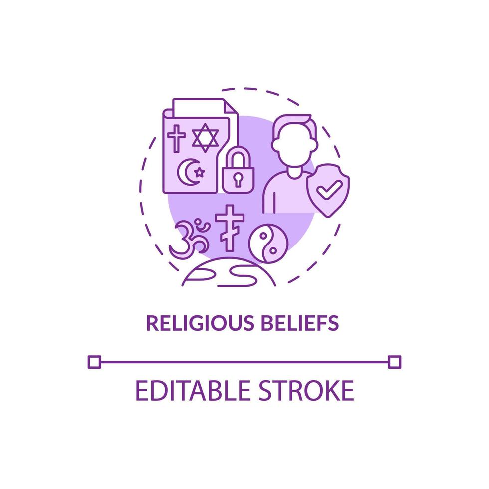 Religious beliefs purple concept icon. Sensitive data safety abstract idea thin line illustration. Isolated outline drawing. Editable stroke. Roboto-Medium, Myriad Pro-Bold fonts used vector