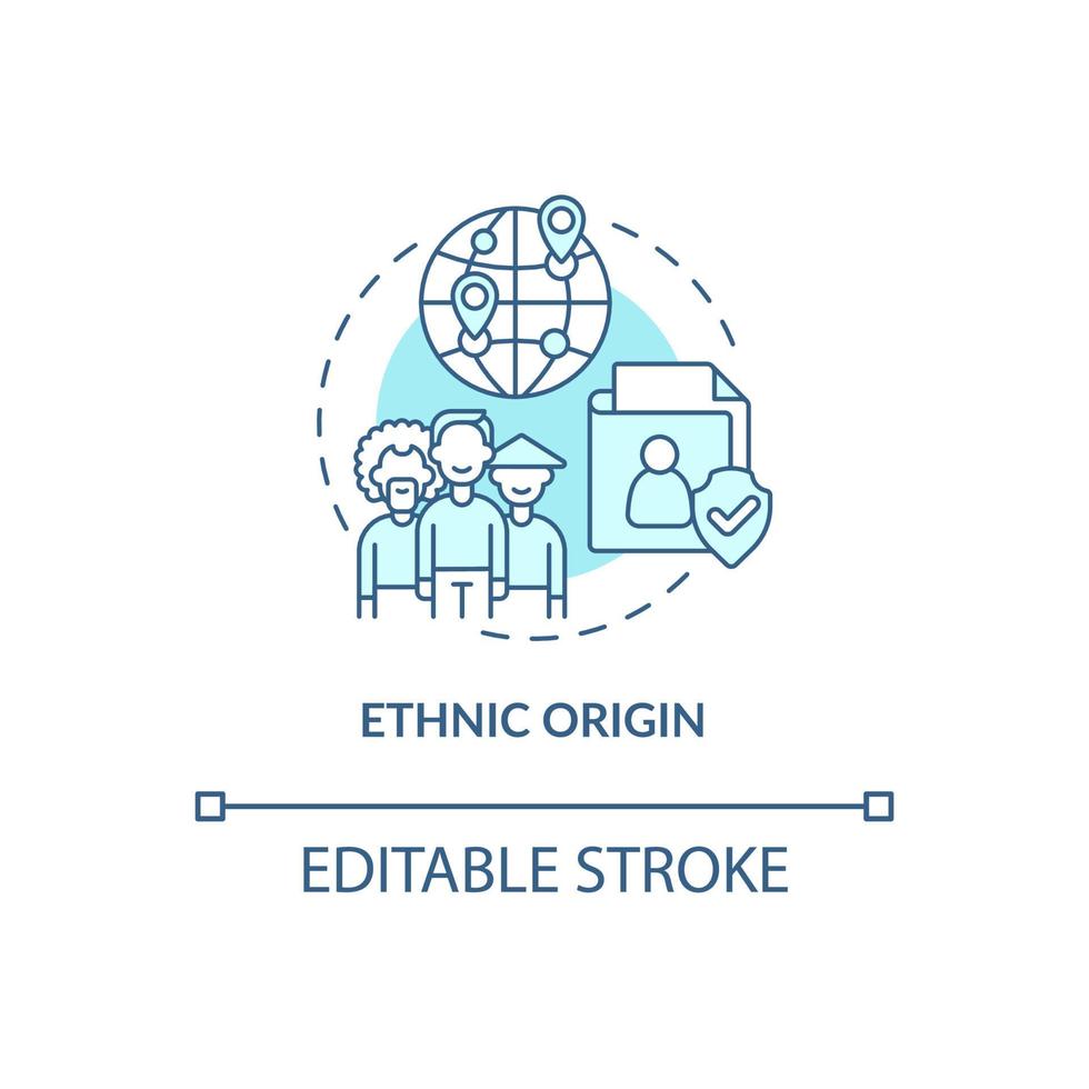 Ethnic origin turquoise concept icon. Sensitive information safety abstract idea thin line illustration. Isolated outline drawing. Editable stroke. Roboto-Medium, Myriad Pro-Bold fonts used vector