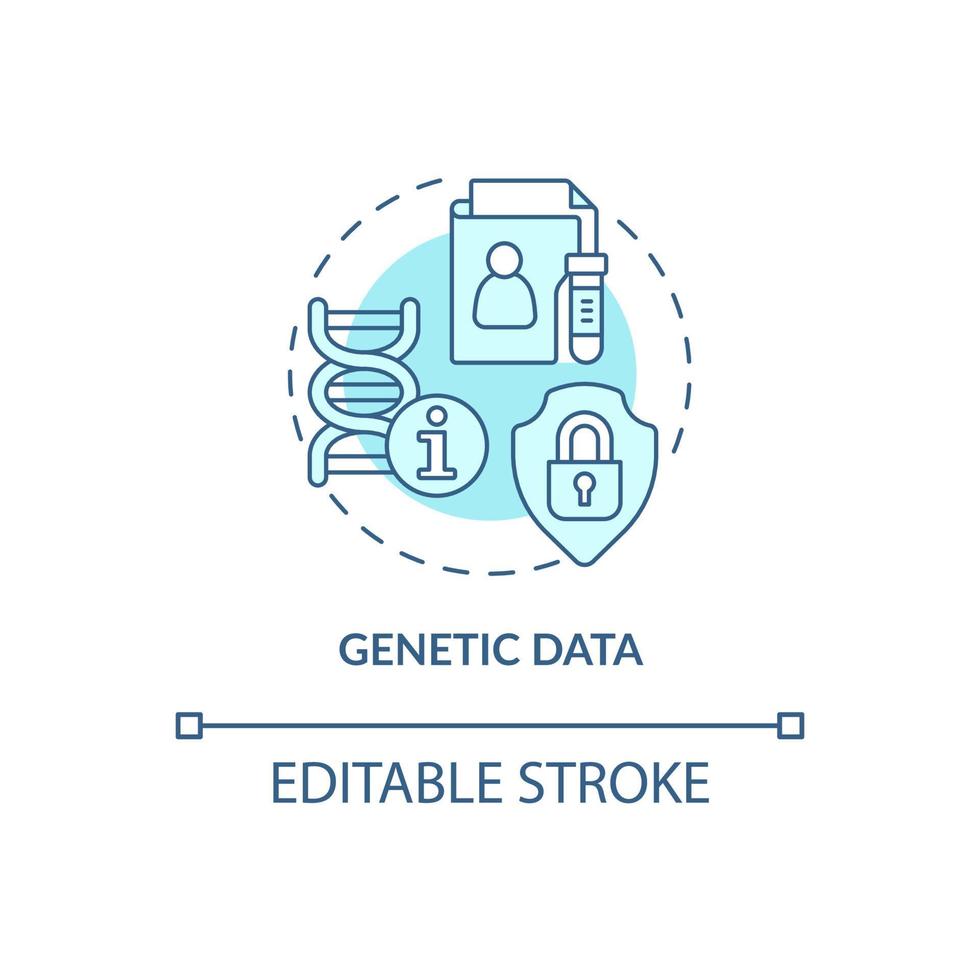 icono de concepto turquesa de datos genéticos. protección de datos personales. Ilustración de línea delgada de idea abstracta de seguridad. dibujo de contorno aislado. trazo editable. roboto-medium, innumerables fuentes pro-bold utilizadas vector