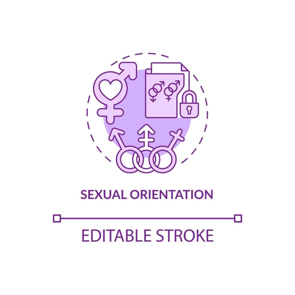 Sexual orientation purple concept icon. Personal data protection abstract idea thin line illustration. Isolated outline drawing. Editable stroke. Roboto-Medium, Myriad Pro-Bold fonts used vector