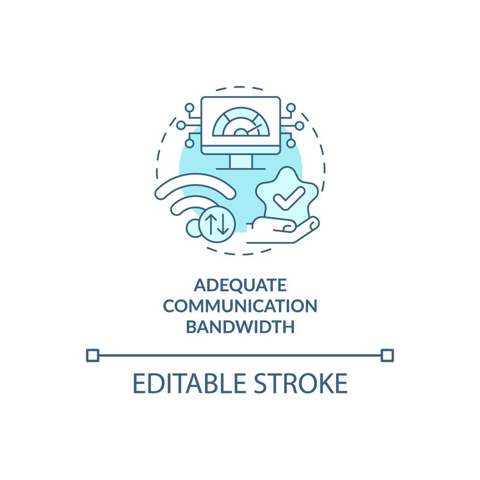 Adequate communication bandwidth turquoise concept icon. Data cyber security abstract idea thin line illustration. Isolated outline drawing. Editable stroke. Roboto-Medium, Myriad Pro-Bold fonts used vector