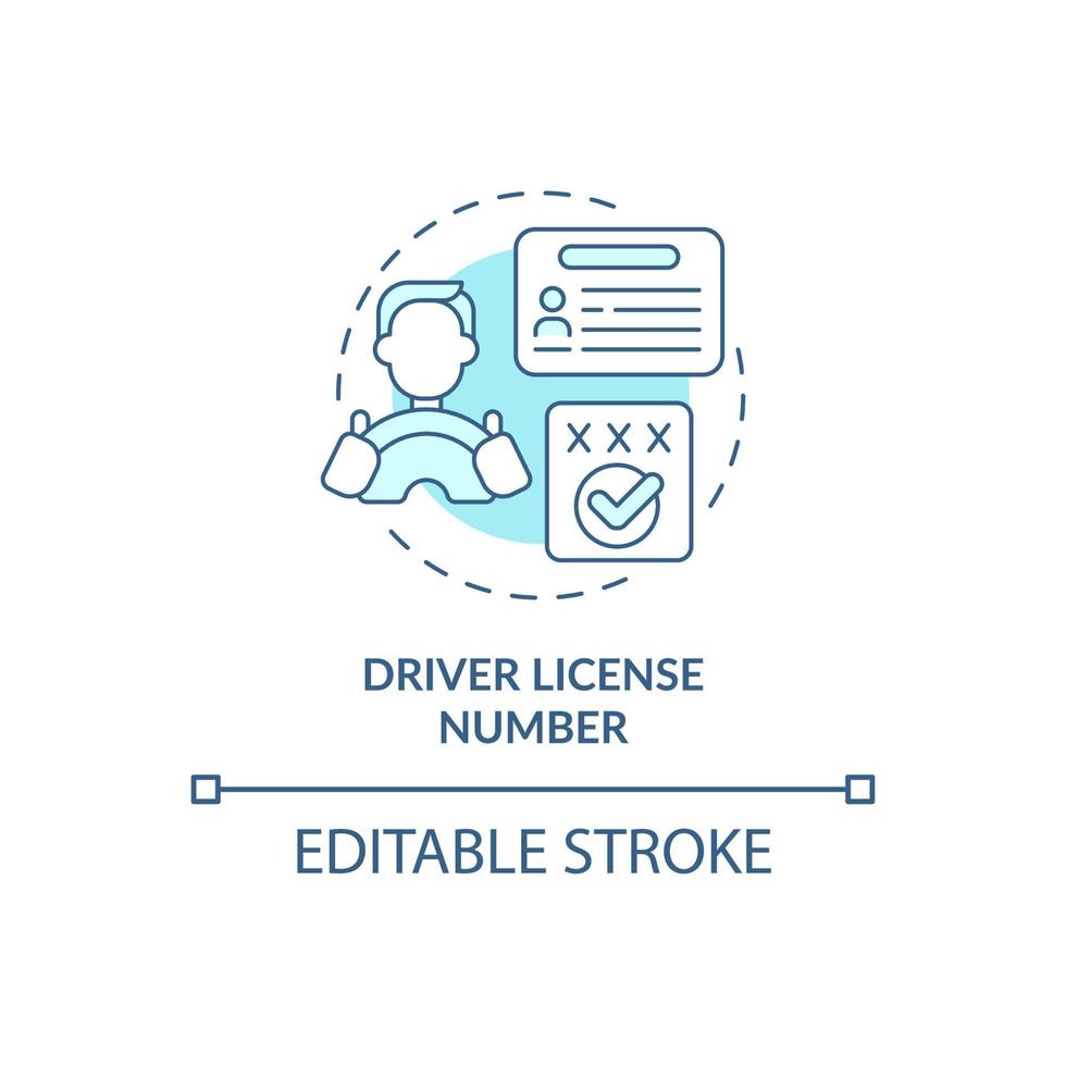 Driver license number turquoise concept icon. Sensitive information safety abstract idea thin line illustration. Isolated outline drawing. Editable stroke. Roboto-Medium, Myriad Pro-Bold fonts used vector