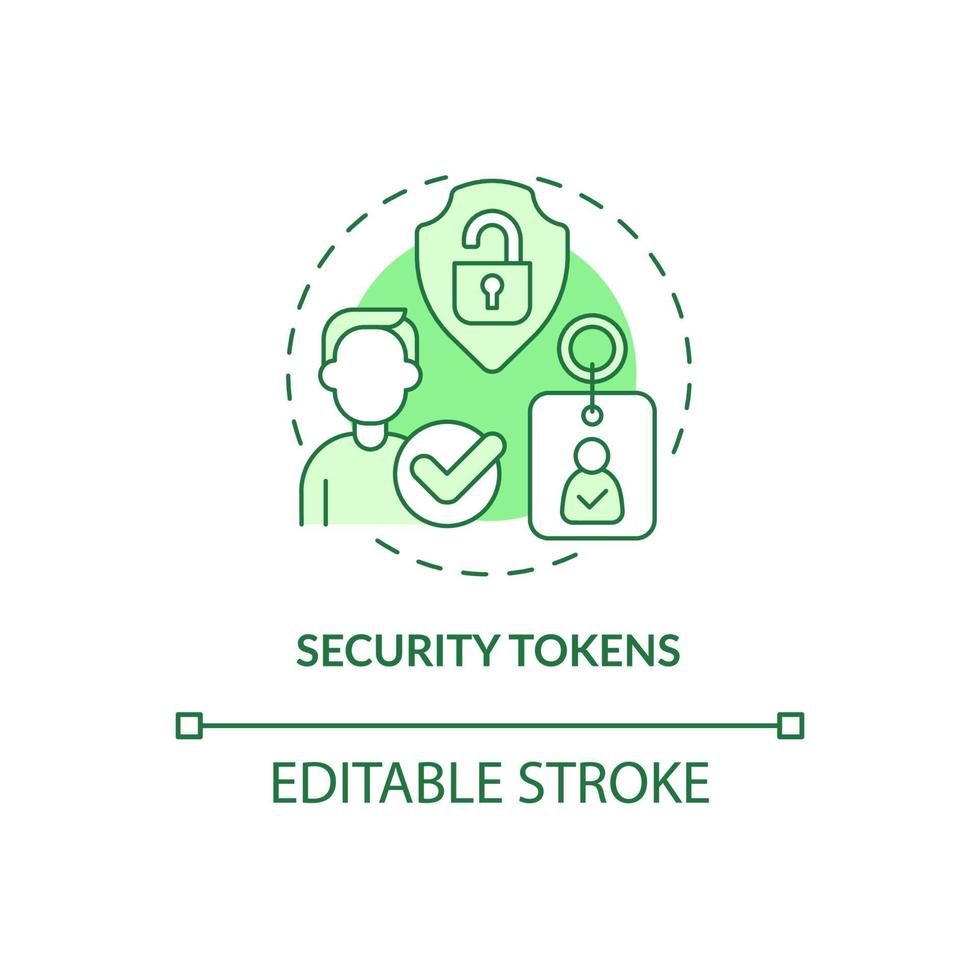 Security tokens green concept icon. Cryptocurrency data safety abstract idea thin line illustration. Isolated outline drawing. Editable stroke. Roboto-Medium, Myriad Pro-Bold fonts used vector