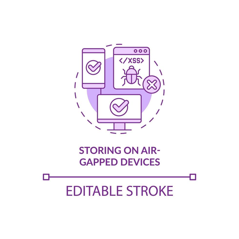 Storing on air-gapped devices purple concept icon. Personal data abstract idea thin line illustration. Isolated outline drawing. Editable stroke. Roboto-Medium, Myriad Pro-Bold fonts used vector