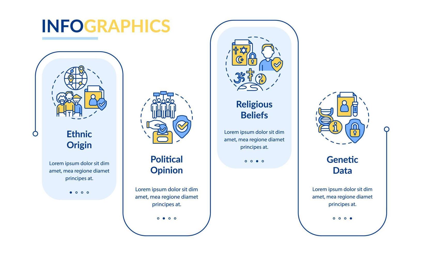 ejemplos de plantilla infográfica de rectángulo de información personal. visualización de datos con 4 pasos. gráfico de información de la línea de tiempo del proceso. diseño de flujo de trabajo con iconos de línea. lato-negrita, fuentes regulares utilizadas vector