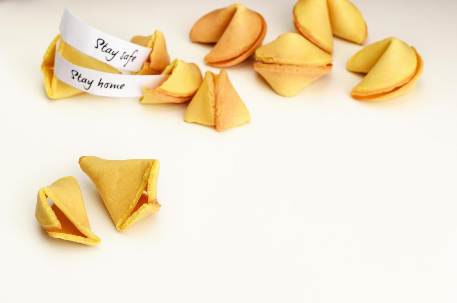 Stay home, Stay safe wishes in fortune cookies. photo