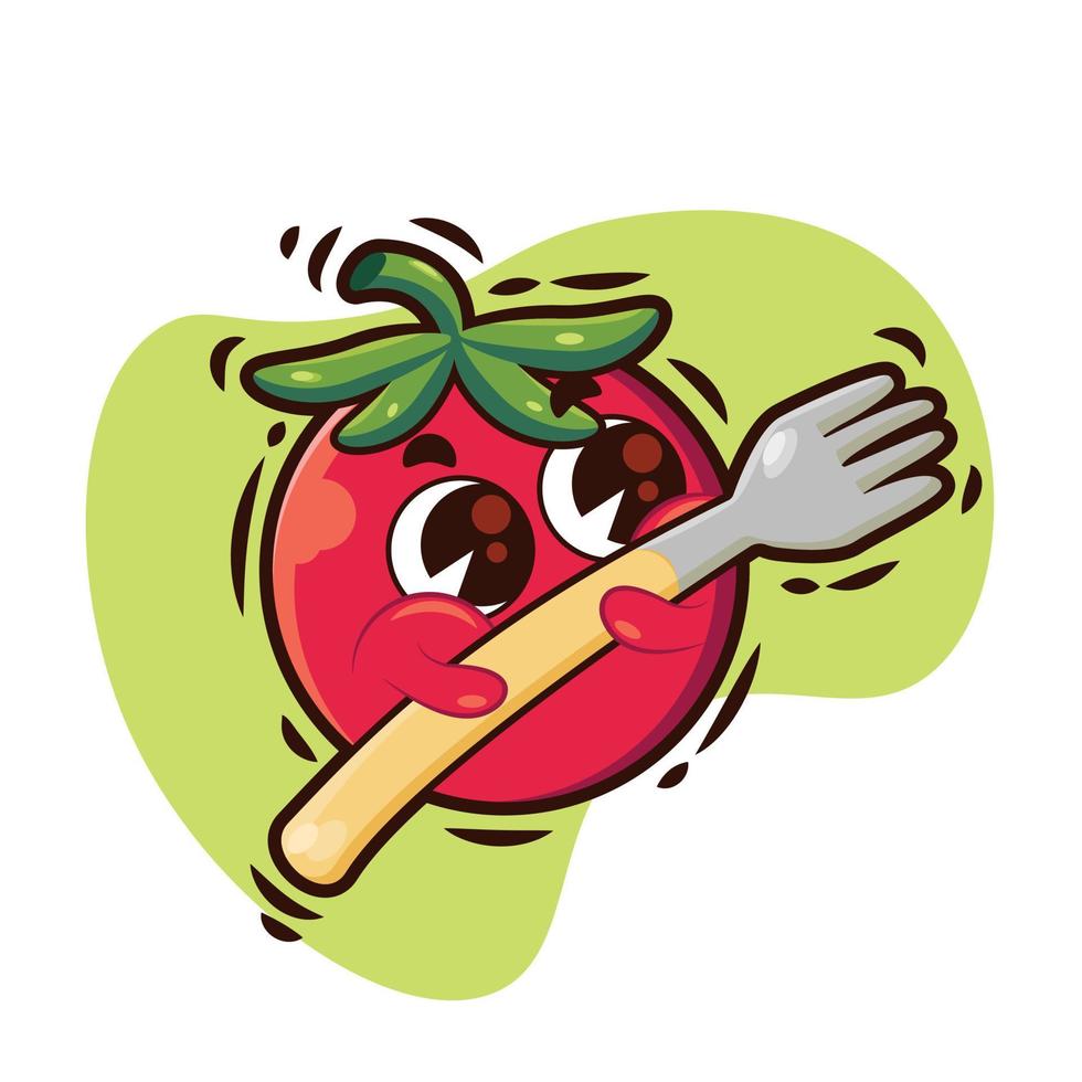 linda pequeña ilustración de personaje de tomate vector