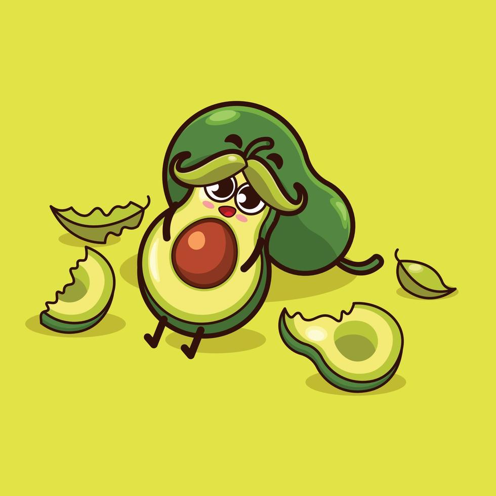 ilustración de vector de personaje de dibujos animados de aguacate pequeño y lindo