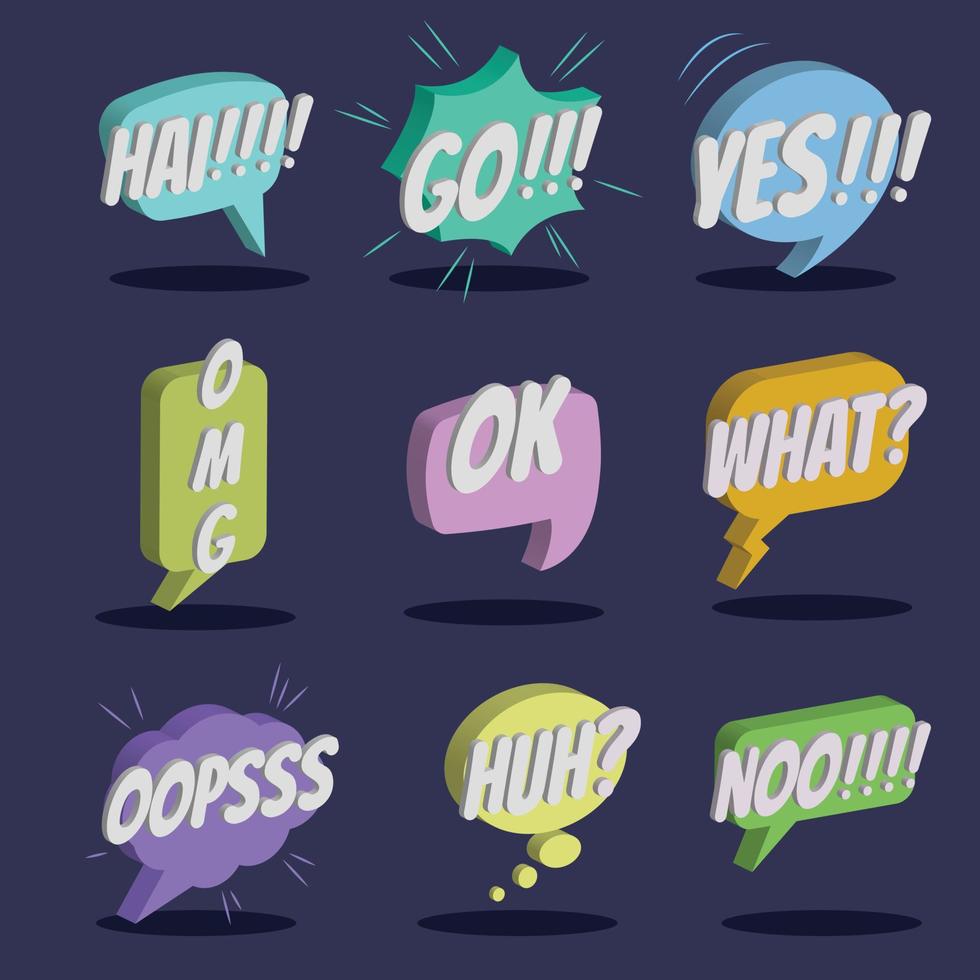 3D collection of colorful cartoon speech bubbles vector