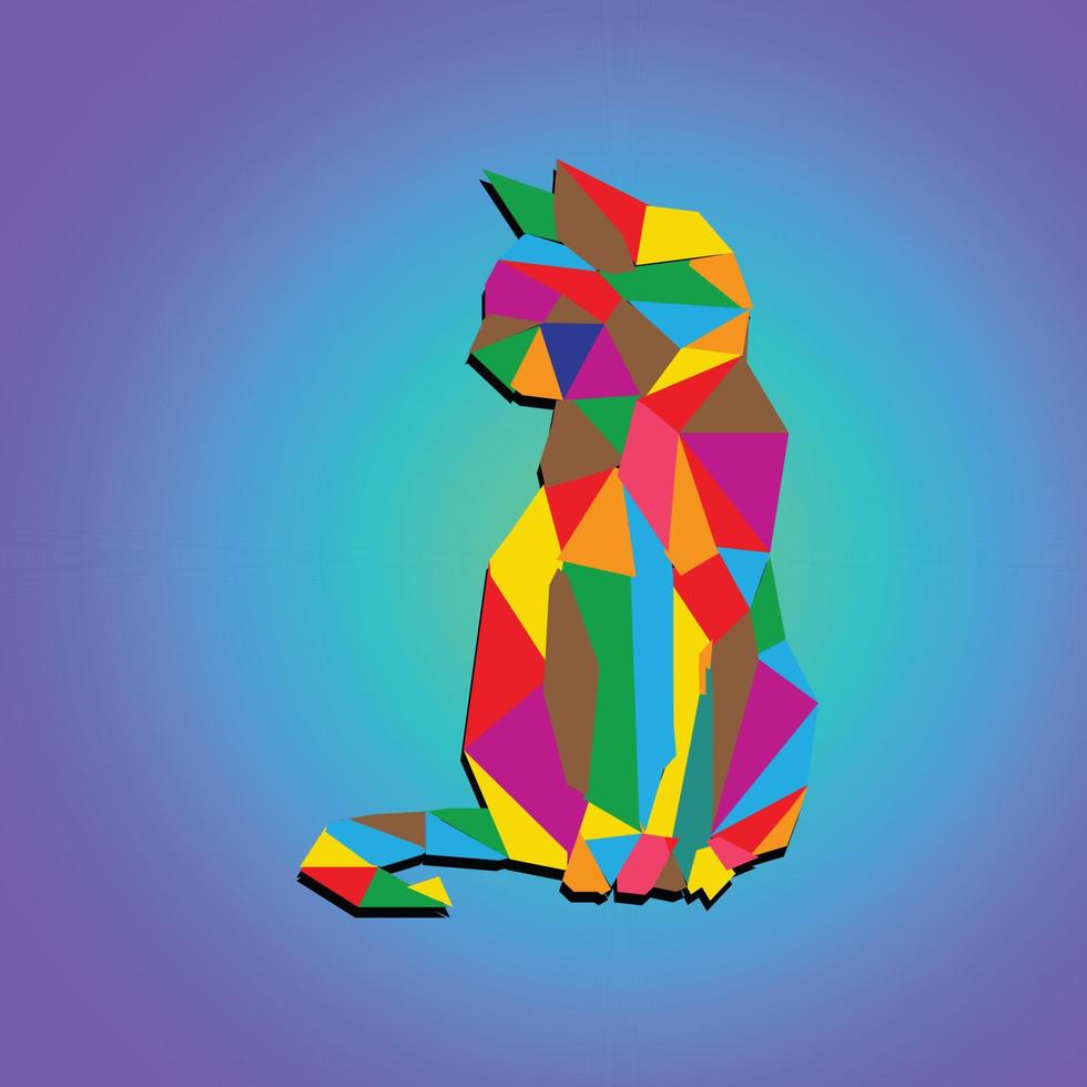 gato colorido sobre fondo de color neón para icono, logotipo, impresión, palo y camiseta vector