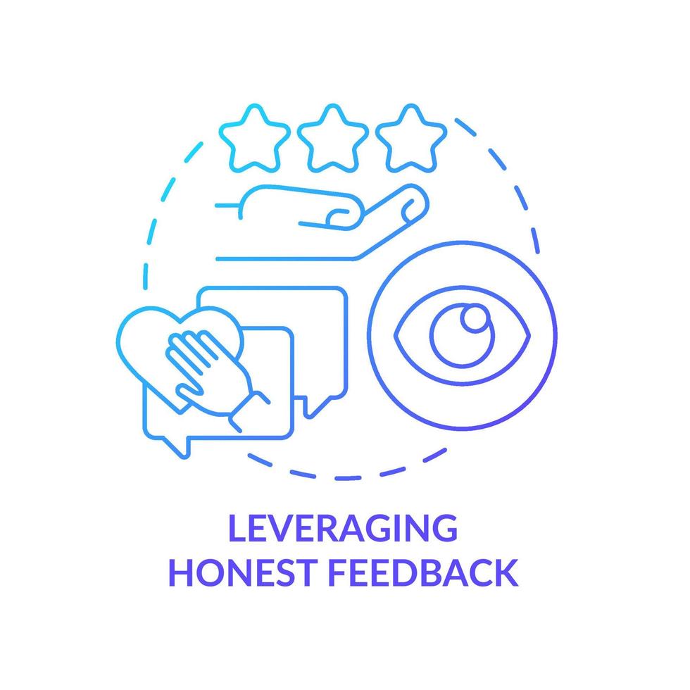 Leveraging honest feedback blue gradient concept icon. Transparency of business abstract idea thin line illustration. Isolated outline drawing. Roboto-Medium, Myriad Pro-Bold fonts used vector