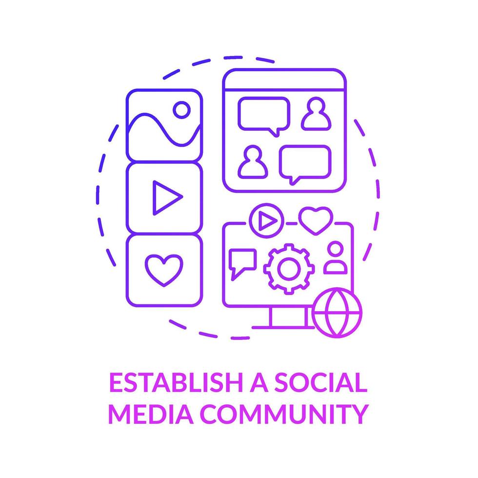 Establish social media community purple gradient concept icon. Business transparency abstract idea thin line illustration. Isolated outline drawing. Roboto-Medium, Myriad Pro-Bold fonts used vector