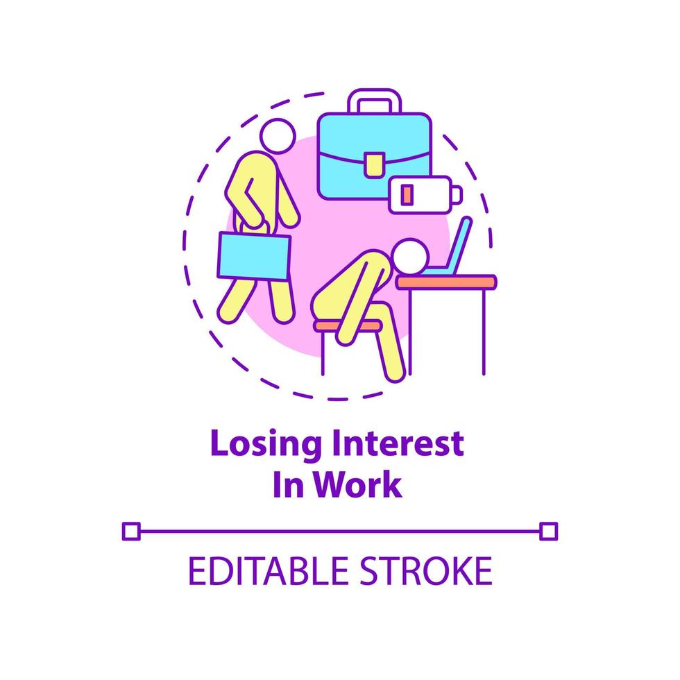 Losing interest in work concept icon. Stress and emotional disorder. Anxiety abstract idea thin line illustration. Isolated outline drawing. Editable stroke. Roboto-Medium, Myriad Pro-Bold fonts used vector
