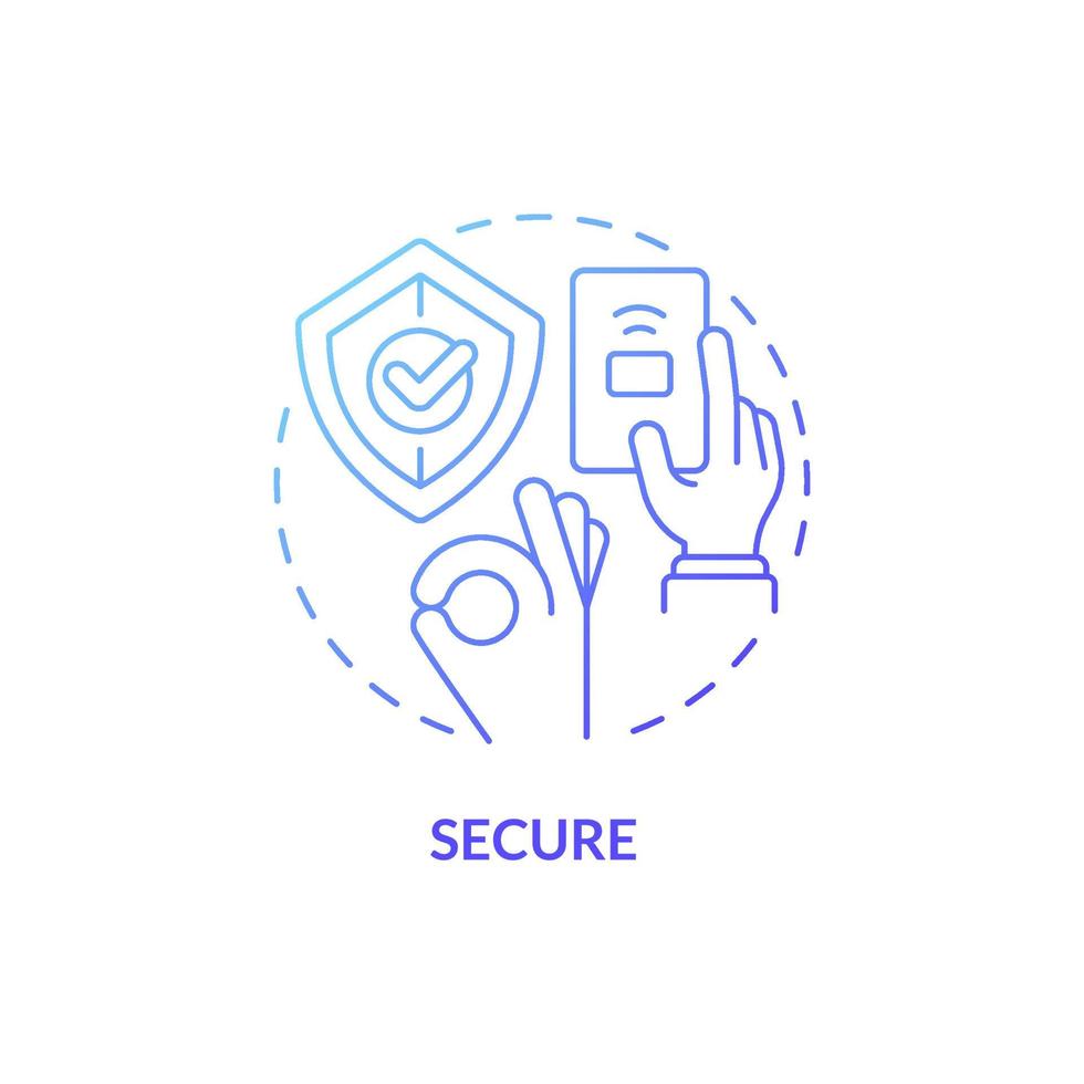 Secure blue gradient concept icon. Safe payment. Wireless solution. Touchless system abstract idea thin line illustration. Isolated outline drawing. Roboto-Medium, Myriad Pro-Bold fonts used vector