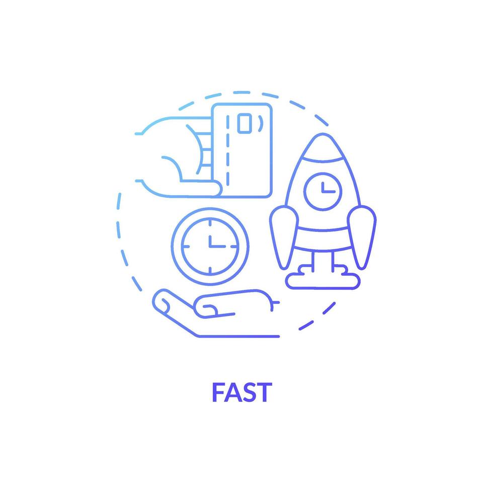 Fast blue gradient concept icon. Speed of online transaction. Touchless system abstract idea thin line illustration. Isolated outline drawing. Roboto-Medium, Myriad Pro-Bold fonts used vector