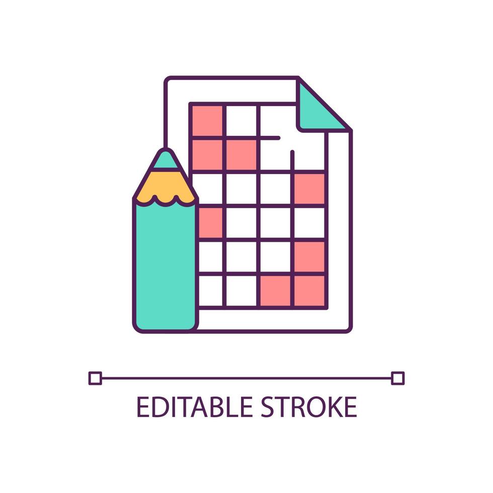 Solving sudoku RGB color icon. Game for mind training. Intellectual development. Mental activity. Isolated vector illustration. Simple filled line drawing. Editable stroke. Arial font used