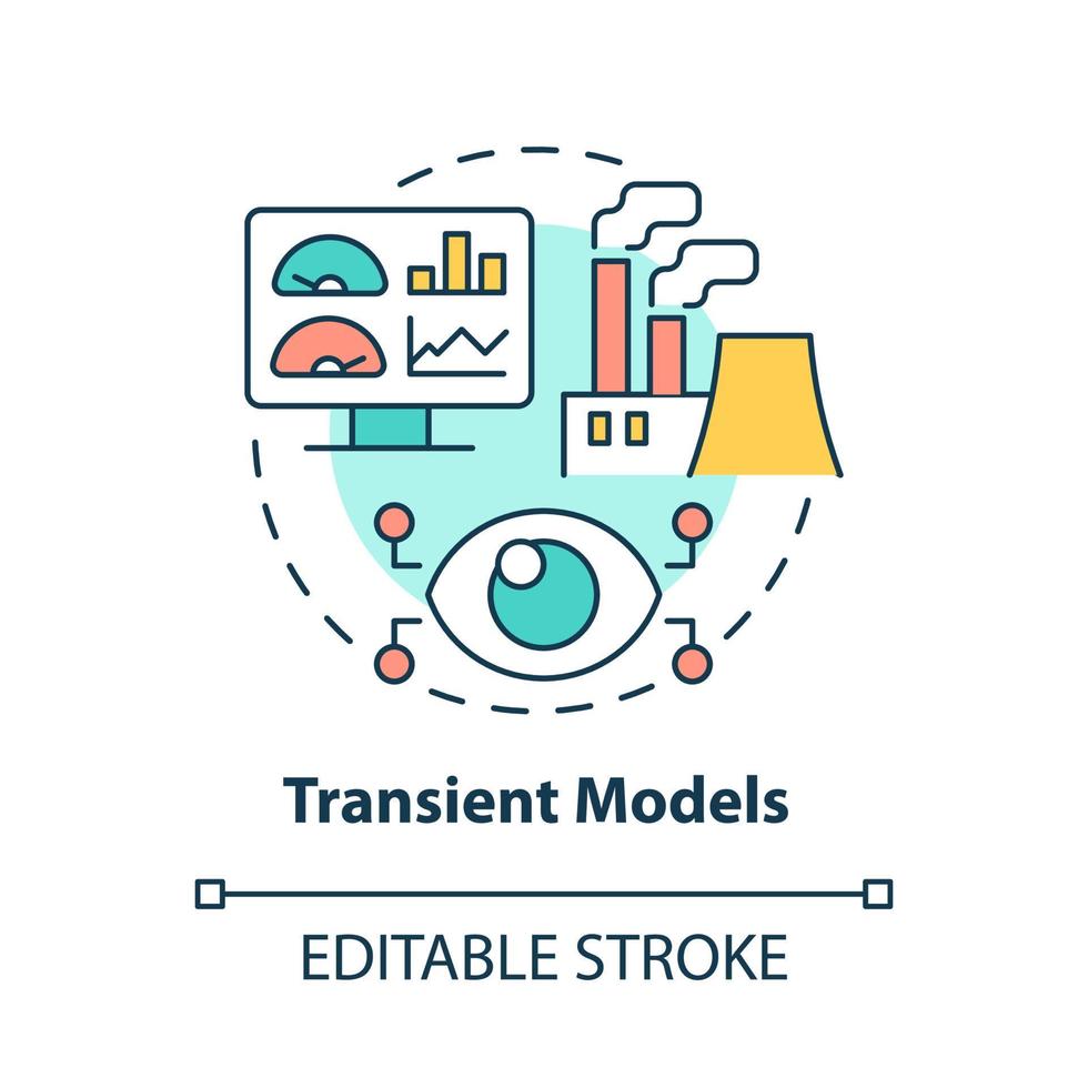 Transient models concept icon. Factory speed and safety prediction abstract idea thin line illustration. Isolated outline drawing. Editable stroke. Roboto-Medium, Myriad Pro-Bold fonts used vector