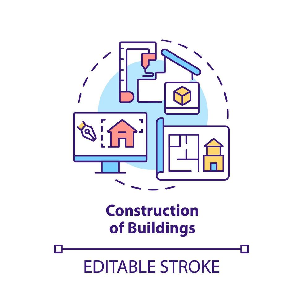 Buildings construction concept icon. Potential failures prediction abstract idea thin line illustration. Isolated outline drawing. Editable stroke. Roboto-Medium, Myriad Pro-Bold fonts used vector