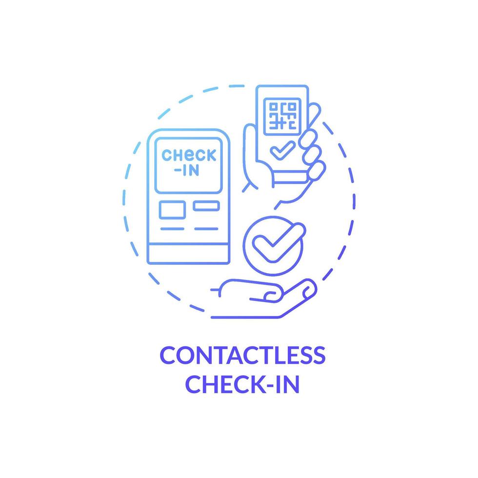 Contactless check in blue gradient concept icon. Secure solution. Touchless system abstract idea thin line illustration. Isolated outline drawing. Roboto-Medium, Myriad Pro-Bold fonts used vector