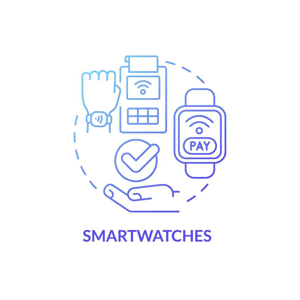 Smartwatch blue gradient concept icon. Contactless solution. Touchless system abstract idea thin line illustration. Isolated outline drawing. Roboto-Medium, Myriad Pro-Bold fonts used vector