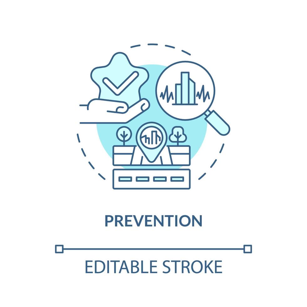 Prevention turquoise concept icon. Seismic activity regulation systems abstract idea thin line illustration. Isolated outline drawing. Editable stroke. Roboto-Medium, Myriad Pro-Bold fonts used vector