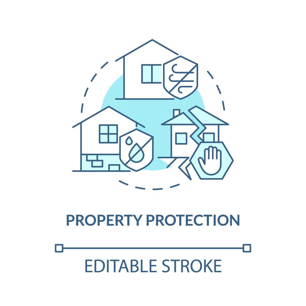 icono de concepto turquesa de protección de propiedad. Ilustración de línea delgada de idea abstracta de reducción de amenazas de desastres. dibujo de contorno aislado. trazo editable. roboto-medium, innumerables fuentes pro-bold utilizadas vector