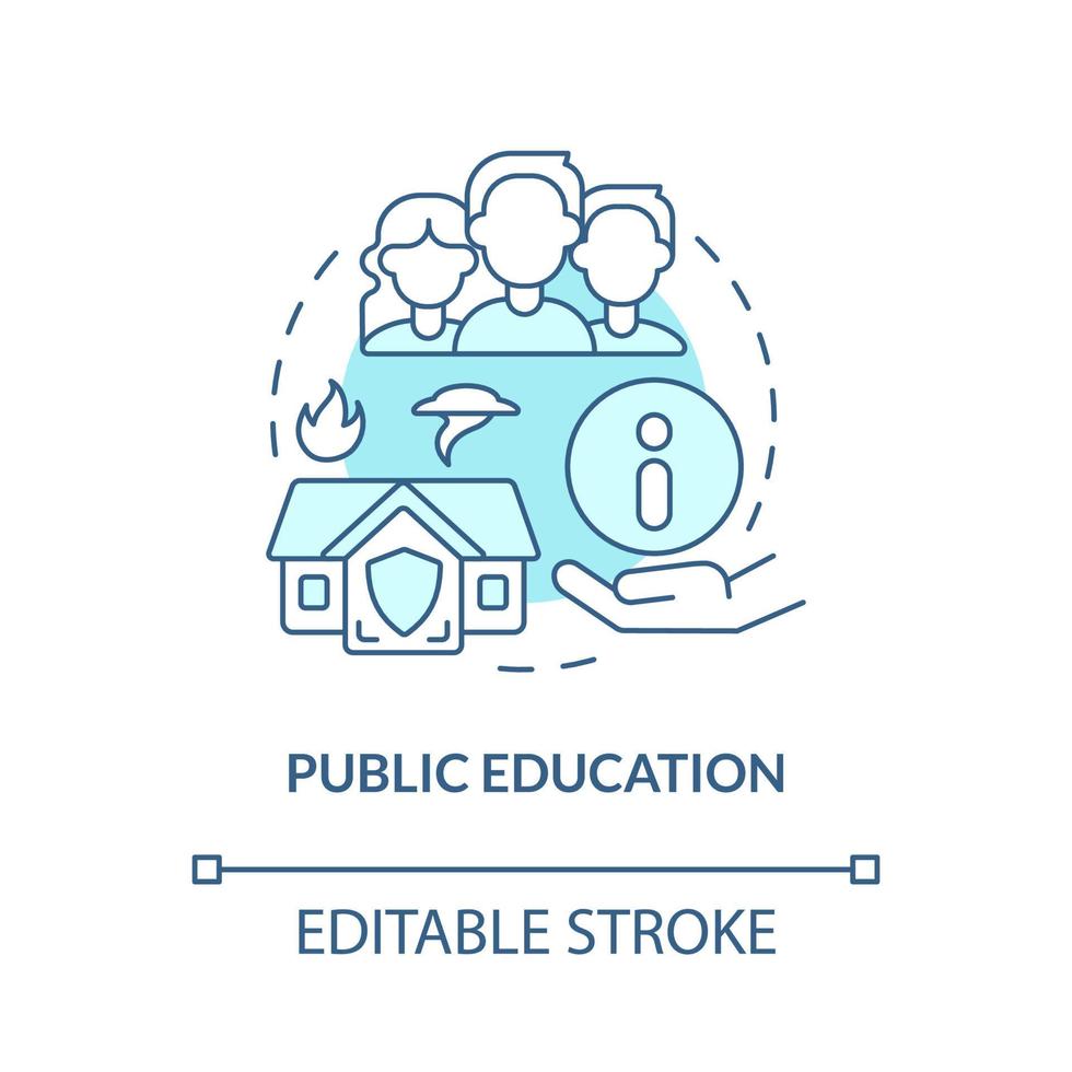 Public education turquoise concept icon. Informing studetns of disaster abstract idea thin line illustration. Isolated outline drawing. Editable stroke. Roboto-Medium, Myriad Pro-Bold fonts used vector