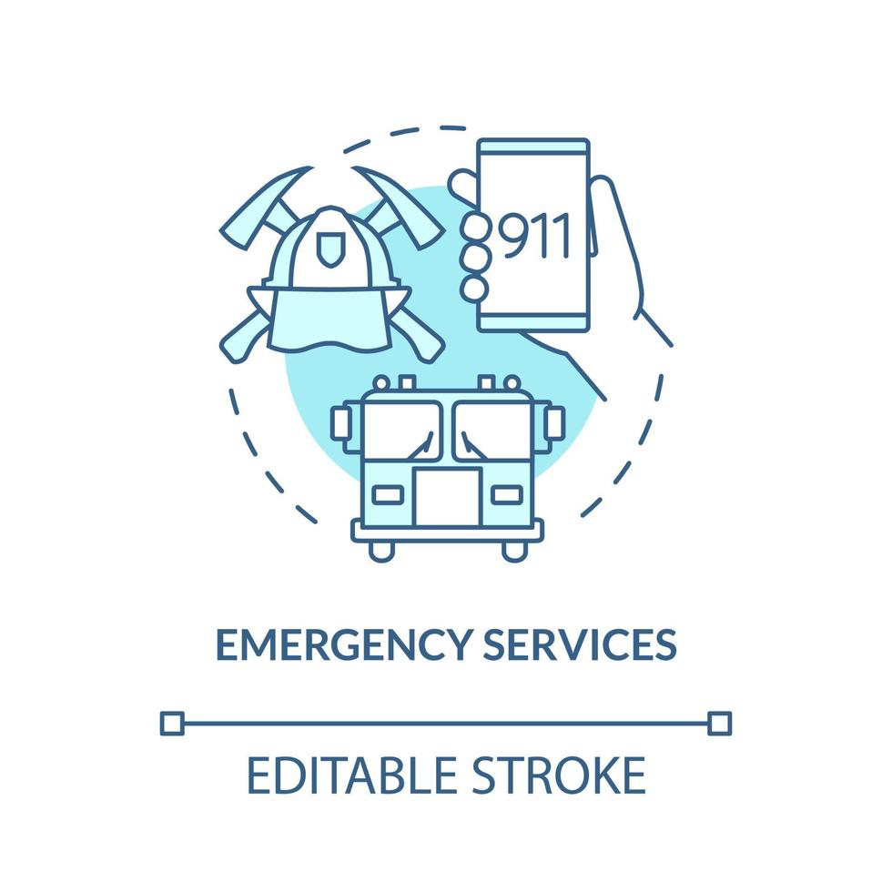 icono de concepto turquesa de servicios de emergencia. Ilustración de línea delgada de idea abstracta de ayuda para desastres naturales. dibujo de contorno aislado. trazo editable. roboto-medium, innumerables fuentes pro-bold utilizadas vector