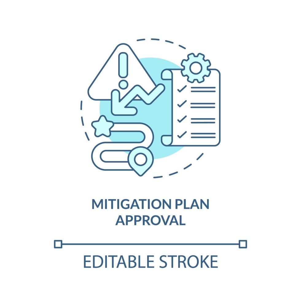 Mitigation plan approval turquoise concept icon. Threat prevention abstract idea thin line illustration. Isolated outline drawing. Editable stroke. Roboto-Medium, Myriad Pro-Bold fonts used vector