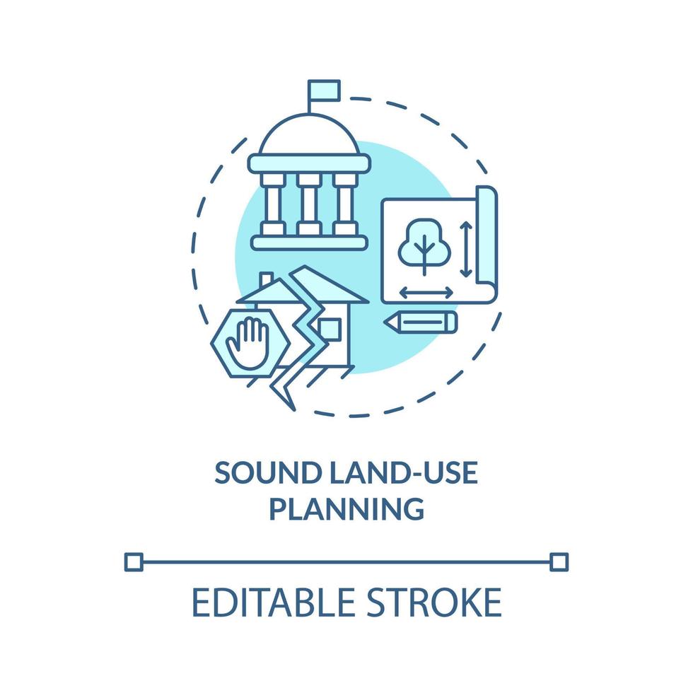 Sound land use planning turquoise concept icon. Disaster protection abstract idea thin line illustration. Isolated outline drawing. Editable stroke. Roboto-Medium, Myriad Pro-Bold fonts used vector