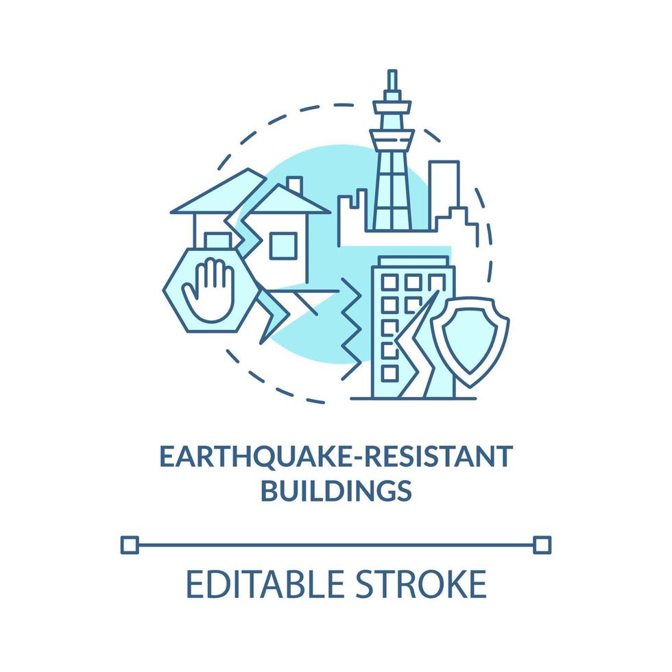 Earthquake resistant buildings turquoise concept icon. Protection abstract idea thin line illustration. Isolated outline drawing. Editable stroke. Roboto-Medium, Myriad Pro-Bold fonts used vector