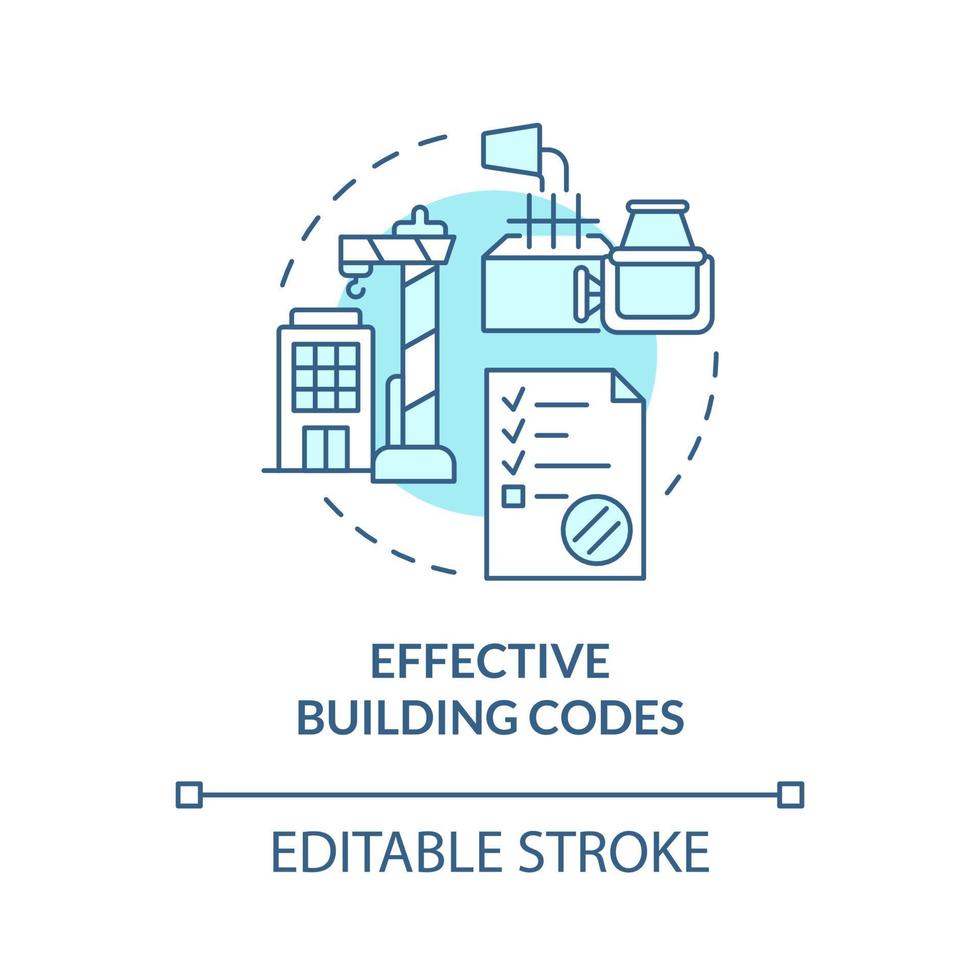 Effective building codes turquoise concept icon. Construction standart abstract idea thin line illustration. Isolated outline drawing. Editable stroke. Roboto-Medium, Myriad Pro-Bold fonts used vector