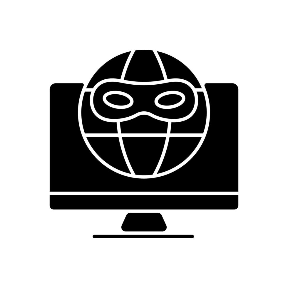 Dark web black glyph icon. Hidden internet. Specific web browser for access. Illegal anonymous market. Overlay network. Silhouette symbol on white space. Vector isolated illustration